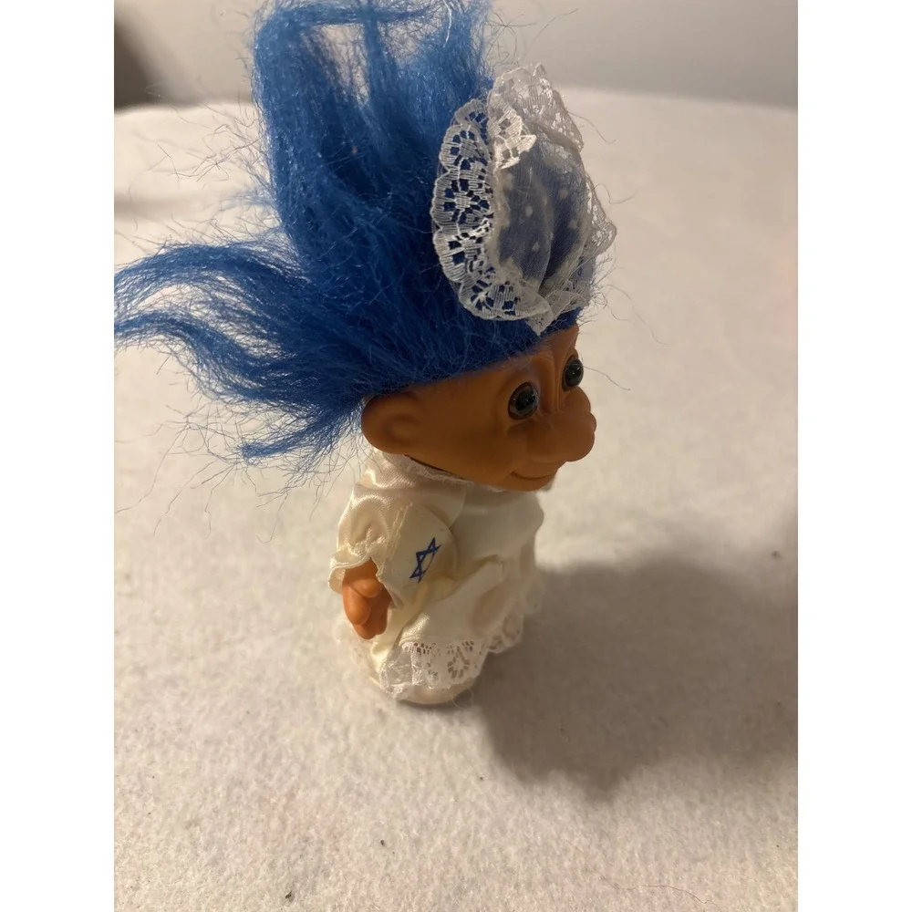 Russ Troll Doll Blue Hair Star of David Dress Religious Collectible